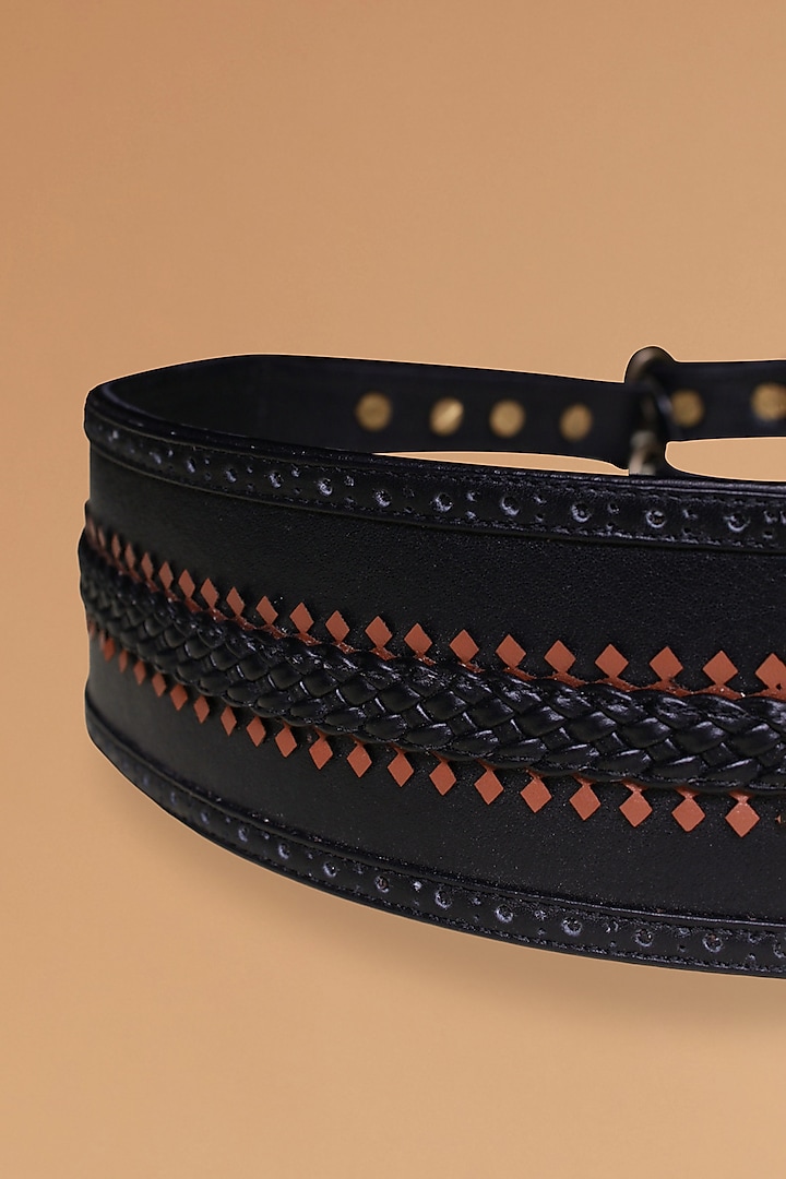 Black Faux Leather Broad Belt by S&N BY SHANTNU NIKHIL Accessories at Pernia's Pop Up Shop