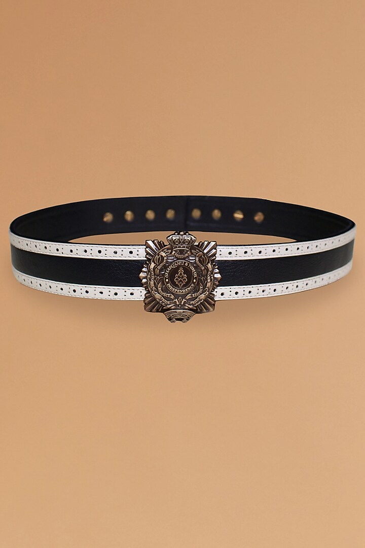 White & Black Leather Belt by S&N by Shantnu Nikhil