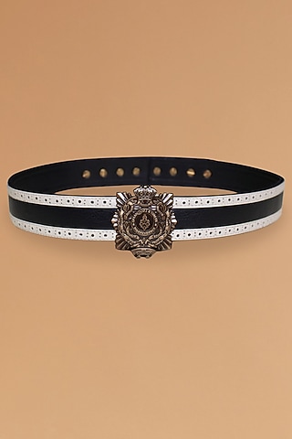 White & Black Leather Belt by S&N BY SHANTNU NIKHIL Accessories
