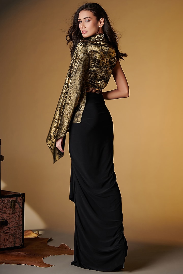 Metallic Gold Sandwash Foil One Shoulder Draped Crop Top by S&N by Shantnu Nikhil at Pernia's Pop Up Shop