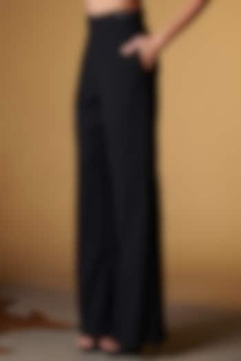 Black Net & Cotton Flared Trousers by S&N by Shantnu Nikhil