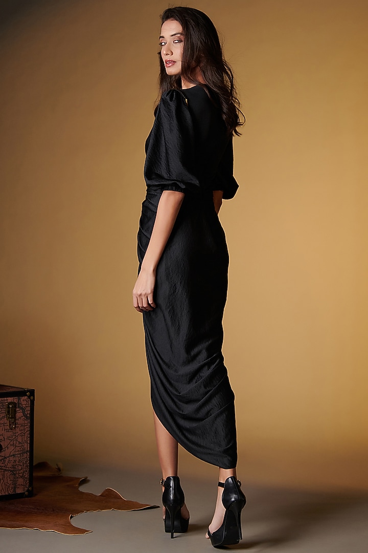 Black Poly Crepe Embroidered Draped Vacation Dress by S&N by Shantnu Nikhil at Pernia's Pop Up Shop