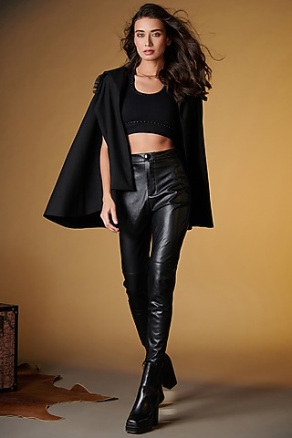 Black Poly Blend Cape by S&N by Shantnu Nikhil