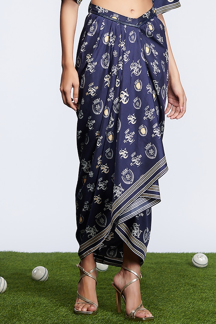 Navy Twill Silk Printed Skirt by S&N by Shantnu Nikhil at Pernia's Pop Up Shop