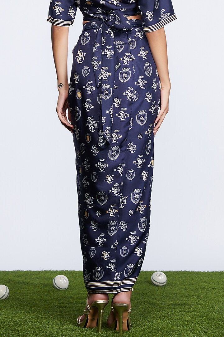Navy Twill Silk Printed Skirt by S&N by Shantnu Nikhil at Pernia's Pop Up Shop