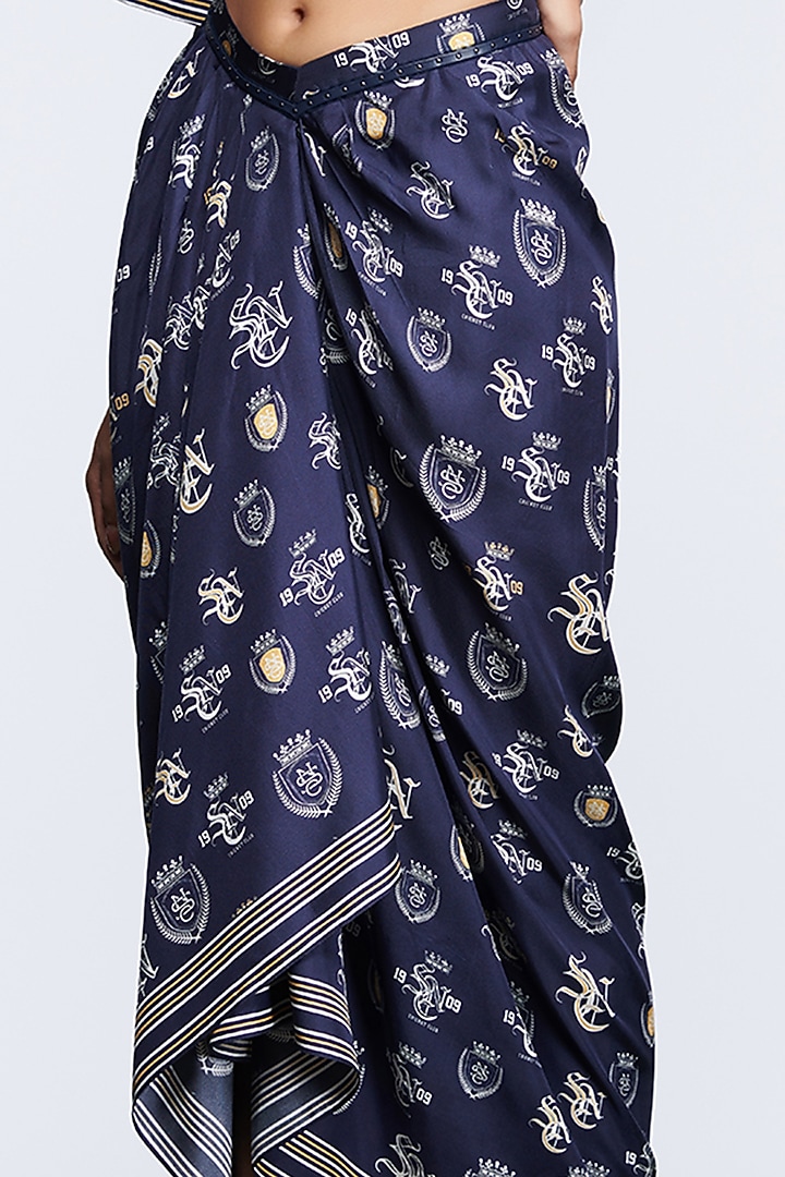 Navy Twill Silk Printed Skirt by S&N by Shantnu Nikhil at Pernia's Pop Up Shop