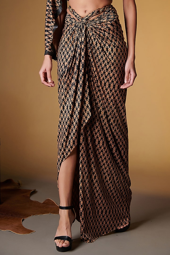 Beige Poly Jersey Printed Draped Skirt by S&N by Shantnu Nikhil at Pernia's Pop Up Shop