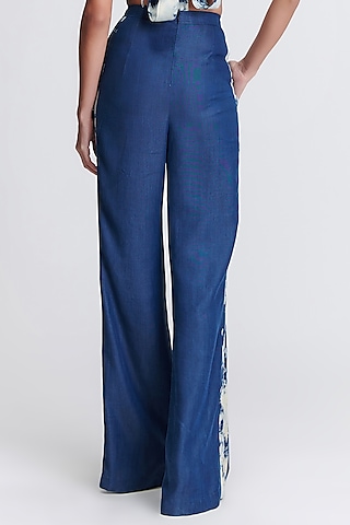 Navy Blue Pleated Palazzo Pants Design by First Resort by Ramola Bachchan at  Pernia's Pop Up Shop 2024