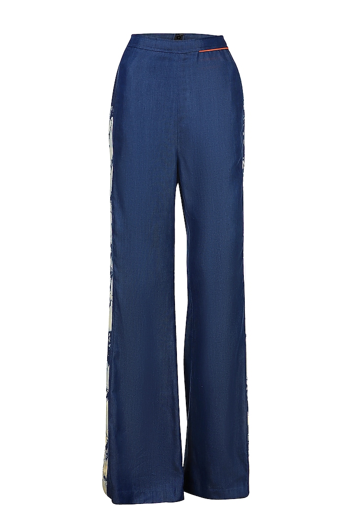 Navy Blue Denim Lycra Flared Trousers by S&N by Shantnu Nikhil at Pernia's Pop Up Shop