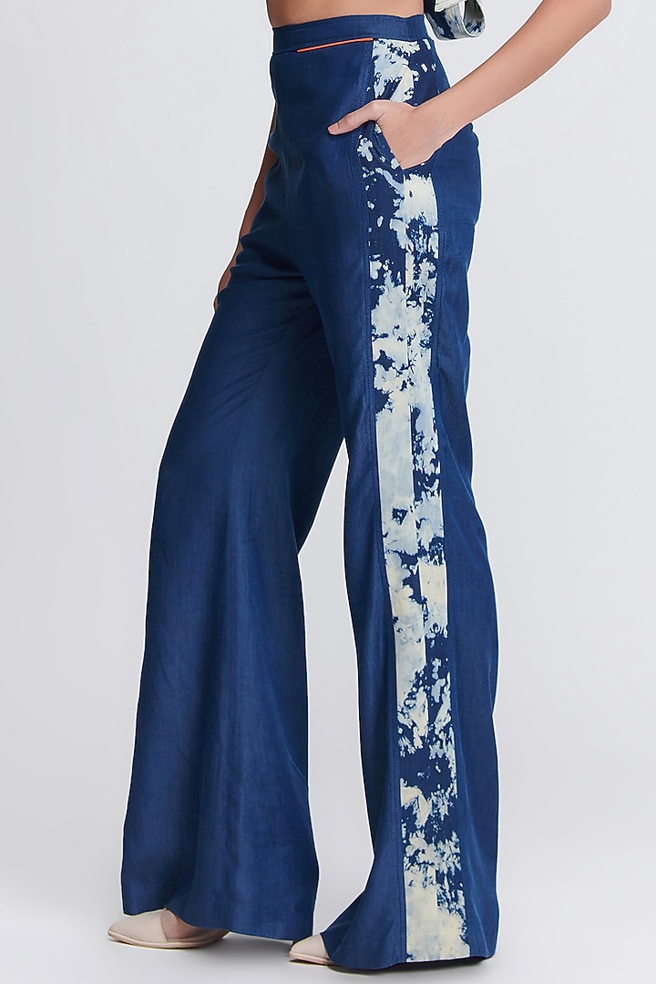 Navy Blue Denim Lycra Flared Trousers by S&N by Shantnu Nikhil at Pernia's Pop Up Shop