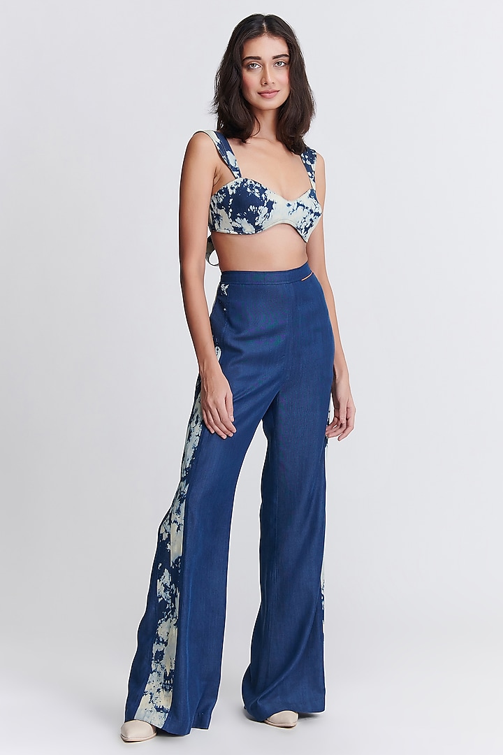 Navy Blue Denim Lycra Flared Trousers by S&N by Shantnu Nikhil at Pernia's Pop Up Shop