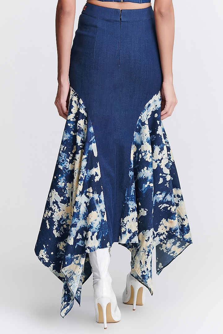 Navy Blue Denim Lycra Flared Skirt by S&N by Shantnu Nikhil at Pernia's Pop Up Shop