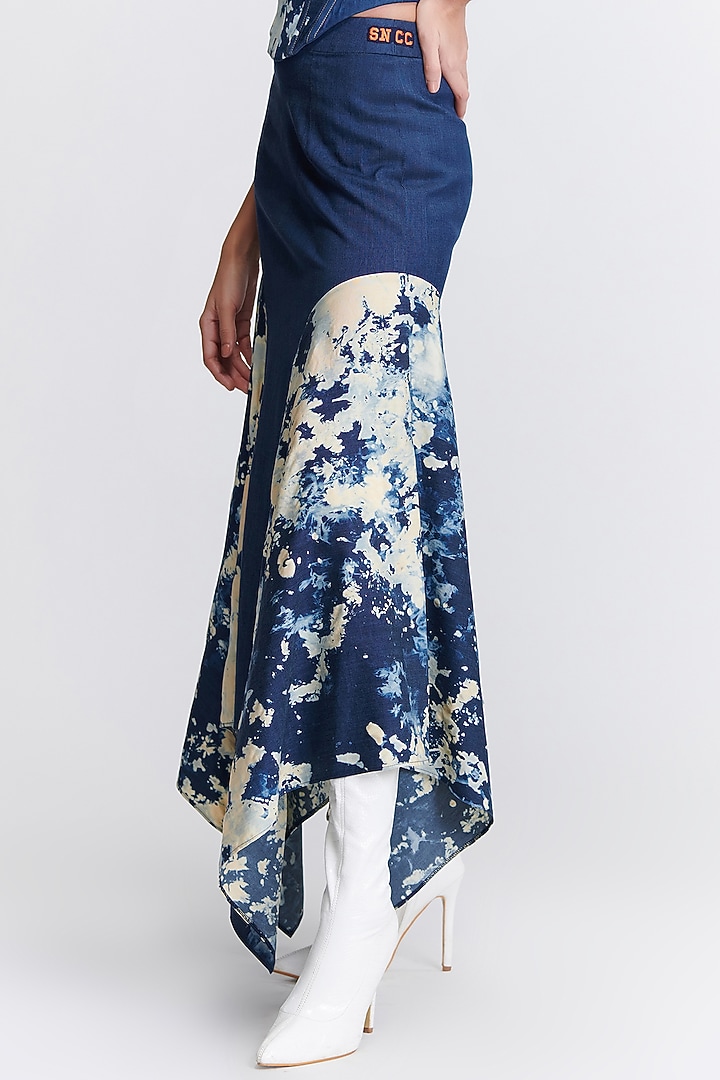 Navy Blue Denim Lycra Flared Skirt by S&N by Shantnu Nikhil at Pernia's Pop Up Shop