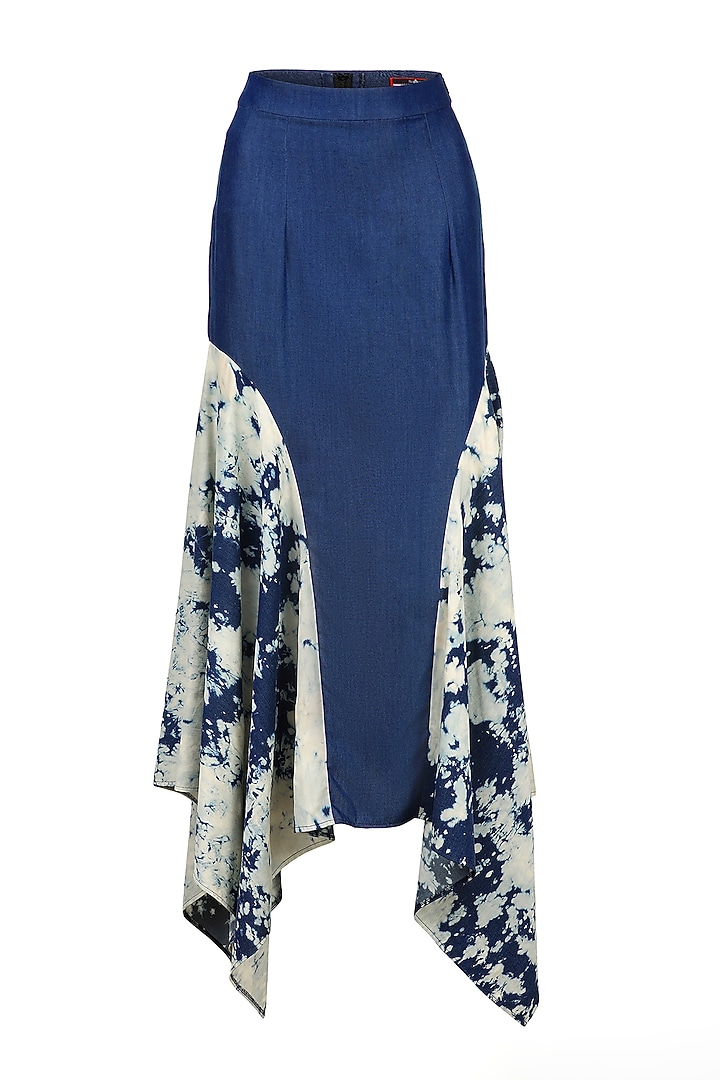 Navy Blue Denim Lycra Flared Skirt by S&N by Shantnu Nikhil at Pernia's Pop Up Shop