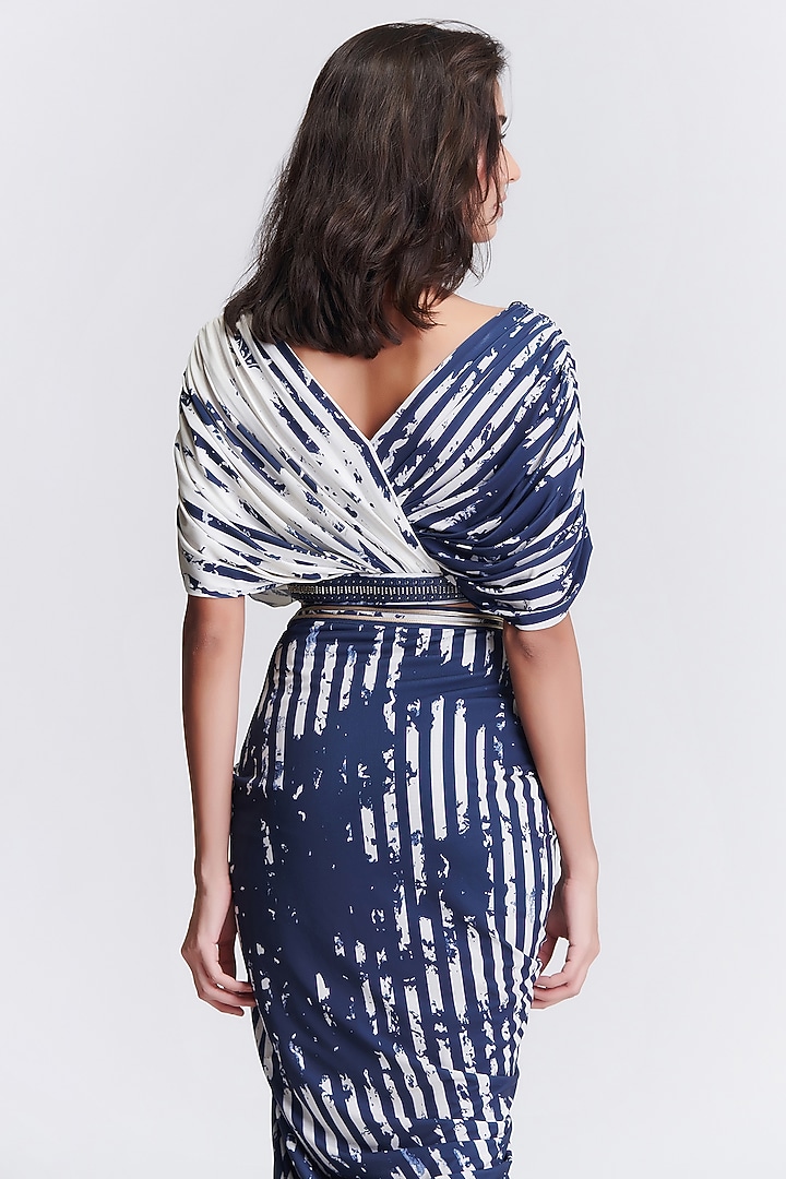 Navy Blue Poly Jersey Spandex Draped Crop Top by S&N by Shantnu Nikhil at Pernia's Pop Up Shop
