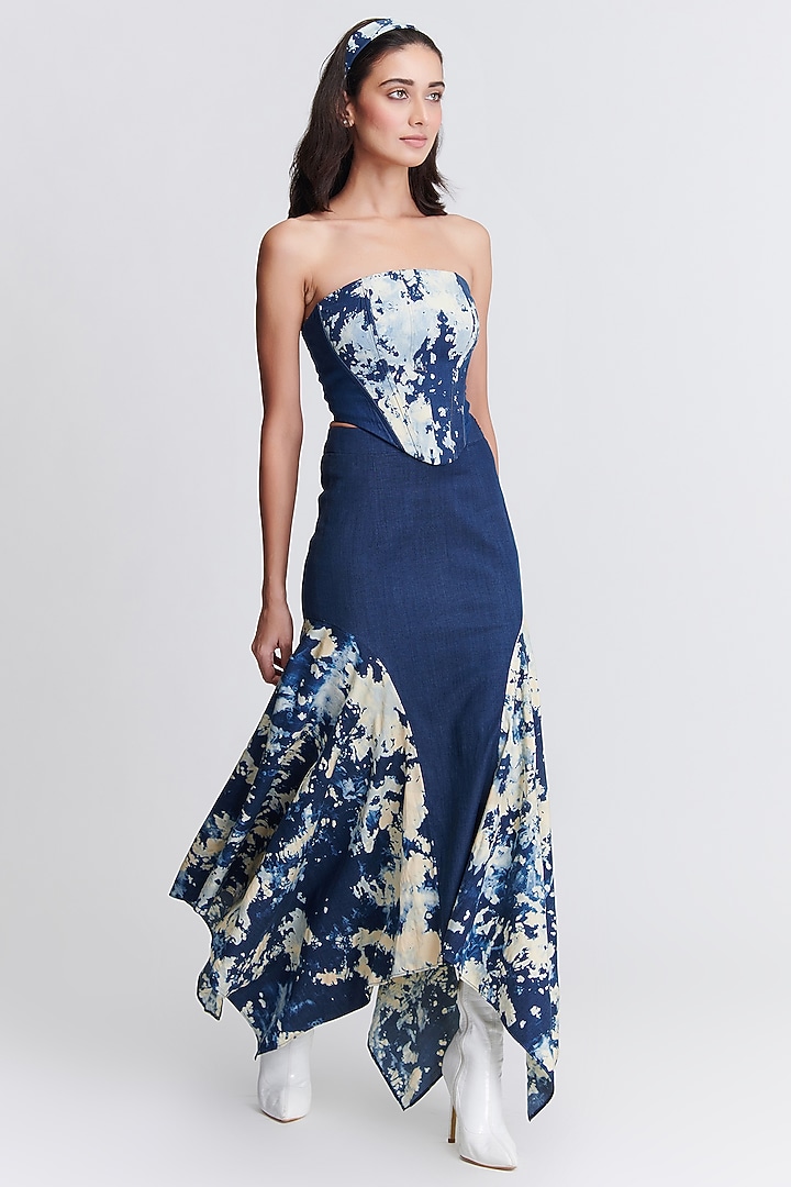 Navy Blue Denim Lycra Corset Top by S&N by Shantnu Nikhil at Pernia's Pop Up Shop