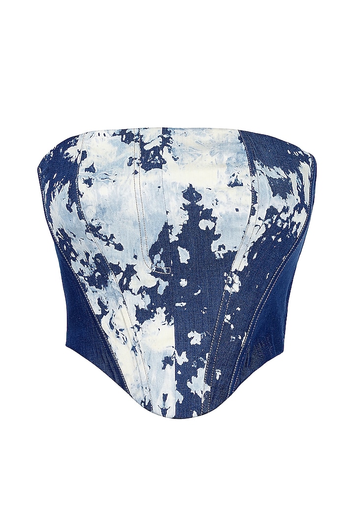 Navy Blue Denim Lycra Corset Top by S&N by Shantnu Nikhil at Pernia's Pop Up Shop