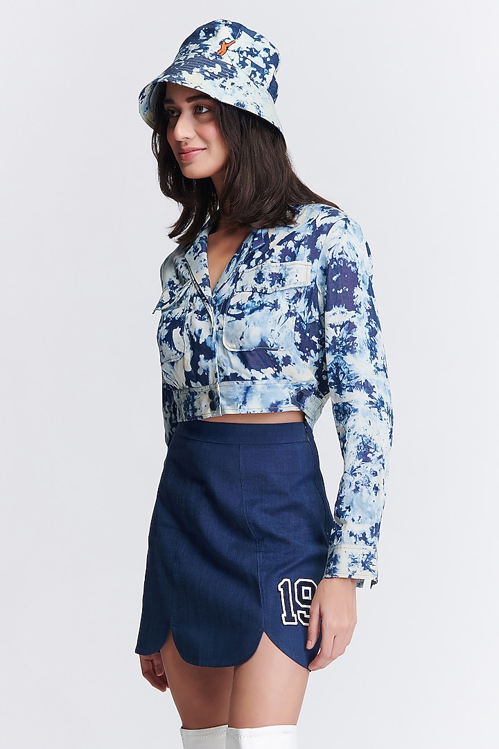 Navy Blue Denim Lycra Cargo Jacket by S&N by Shantnu Nikhil at Pernia's Pop Up Shop
