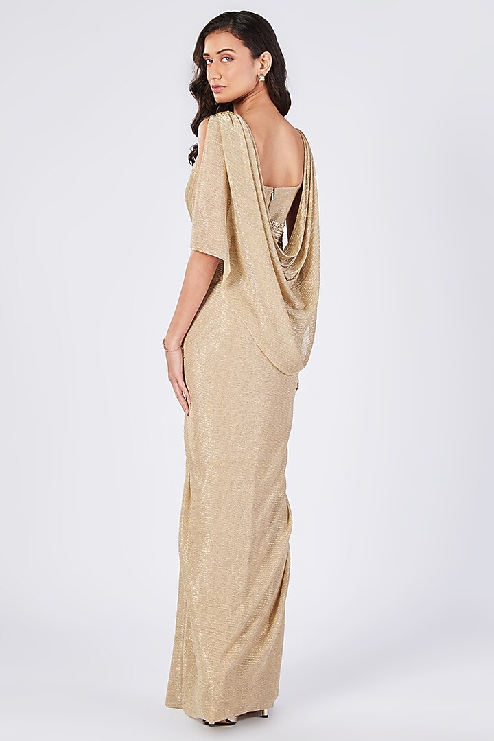 Gold Poly Jersey Spandex Embellished Wedding Gown Saree by S&N by Shantnu Nikhil at Pernia's Pop Up Shop