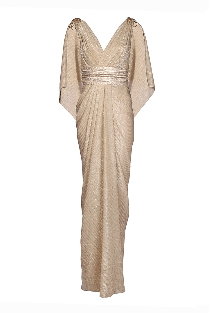 Gold Poly Jersey Spandex Embellished Wedding Gown Saree by S&N by Shantnu Nikhil at Pernia's Pop Up Shop