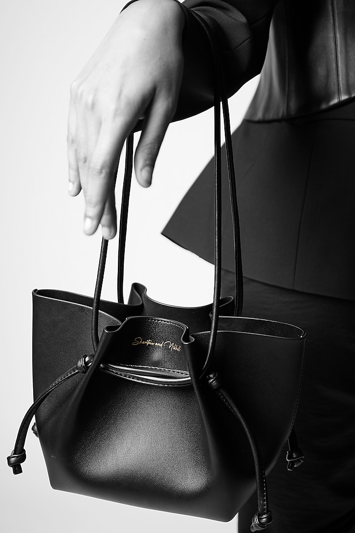 Black Vegan Leather Bucket Bag by S&N BY SHANTNU NIKHIL Accessories