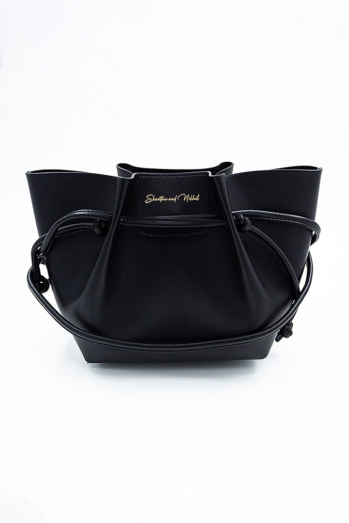 Black Vegan Leather Bucket Bag by S&N BY SHANTNU NIKHIL Accessories at Pernia's Pop Up Shop