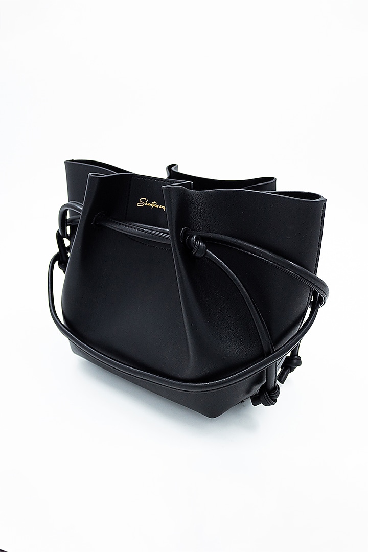 Black Vegan Leather Bucket Bag by S&N BY SHANTNU NIKHIL Accessories at Pernia's Pop Up Shop