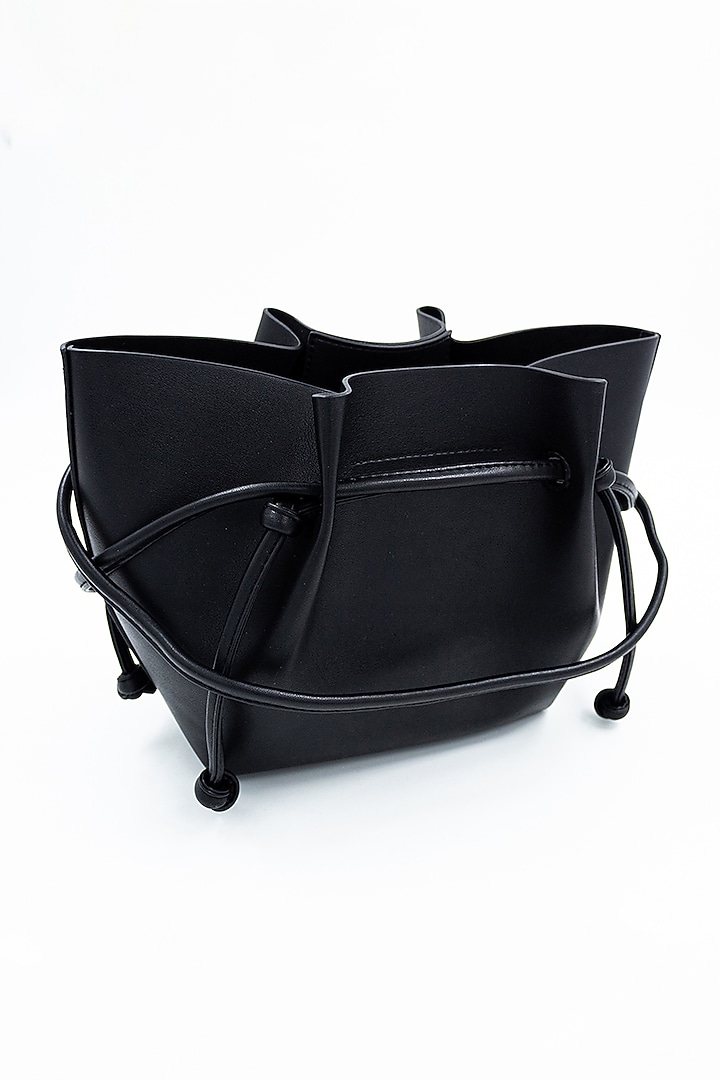 Black Vegan Leather Bucket Bag by S&N BY SHANTNU NIKHIL Accessories at Pernia's Pop Up Shop