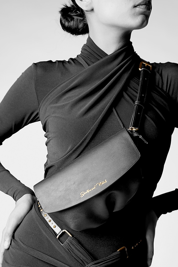 Black Vegan Leather Sling Bag by S&N BY SHANTNU NIKHIL Accessories