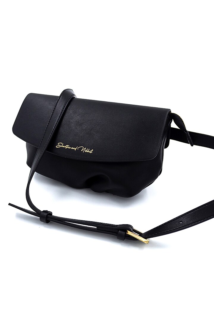 Black Vegan Leather Sling Bag by S&N BY SHANTNU NIKHIL Accessories at Pernia's Pop Up Shop