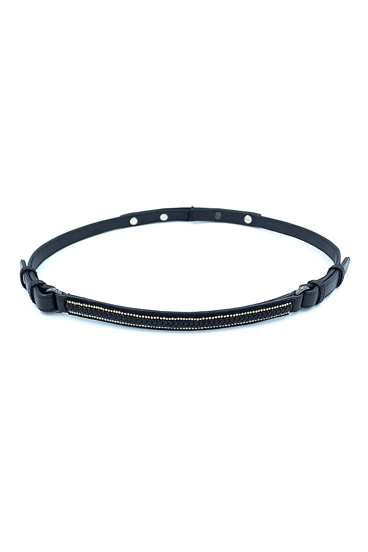 Black Vegan Leather Diamante Embellished Braided Belt by S&N BY SHANTNU NIKHIL Accessories