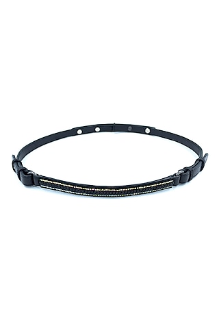 Black Vegan Leather Diamante Embellished Braided Belt by S&N BY SHANTNU NIKHIL Accessories