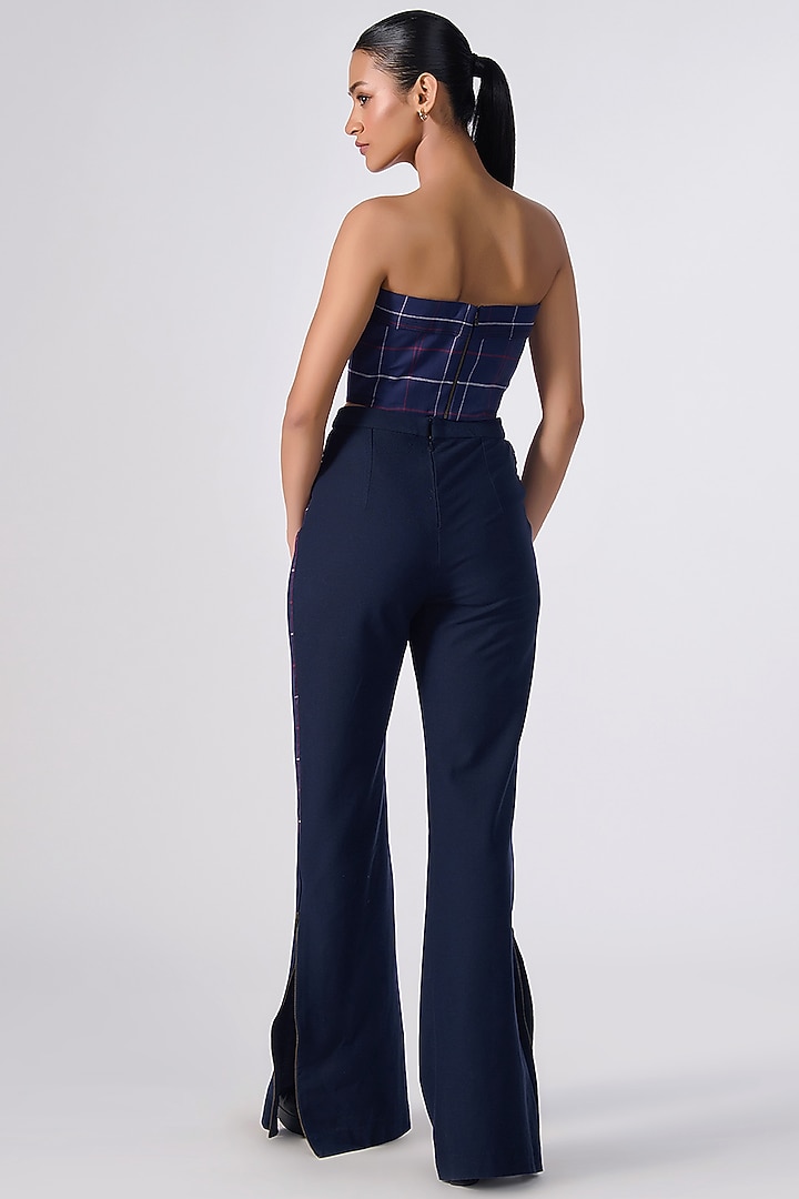 Navy Cotton Checkered Printed Corset Top by S&N by Shantnu Nikhil at Pernia's Pop Up Shop
