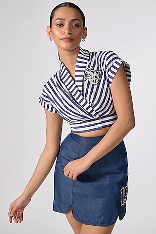 Navy Denim Lycra Mini Skirt by S&N by Shantnu Nikhil