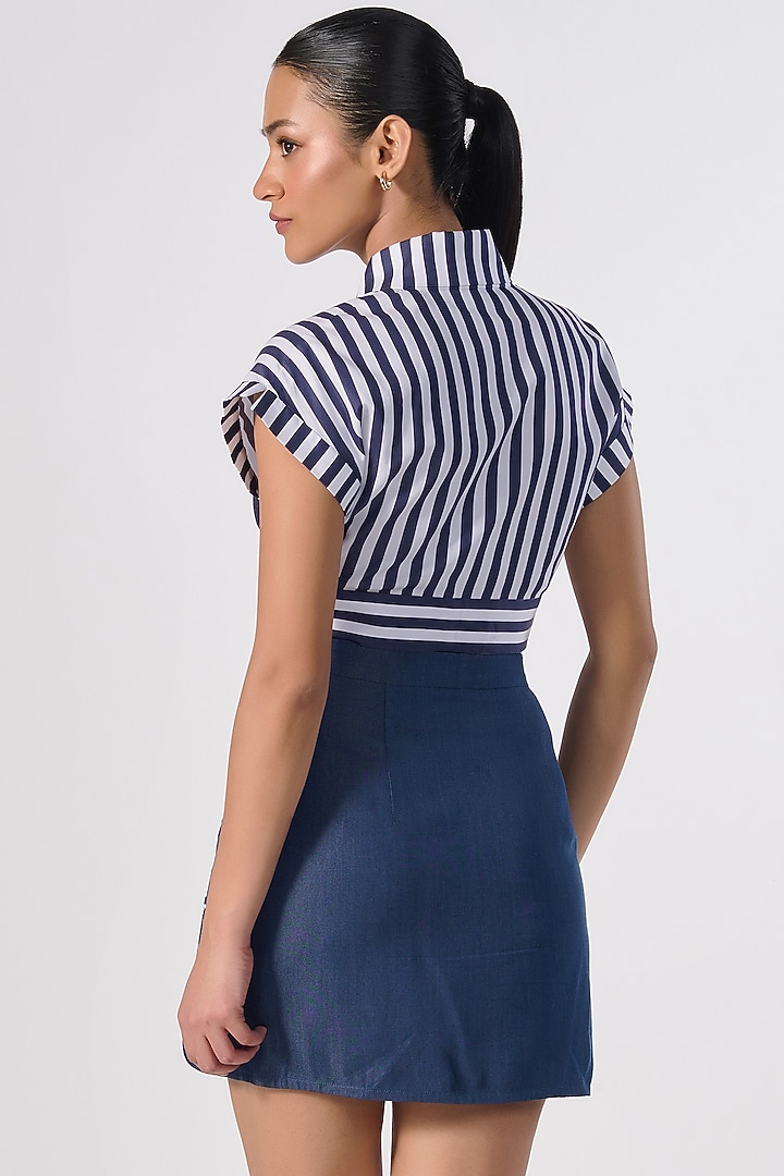 Navy Denim Lycra Mini Skirt by S&N by Shantnu Nikhil at Pernia's Pop Up Shop