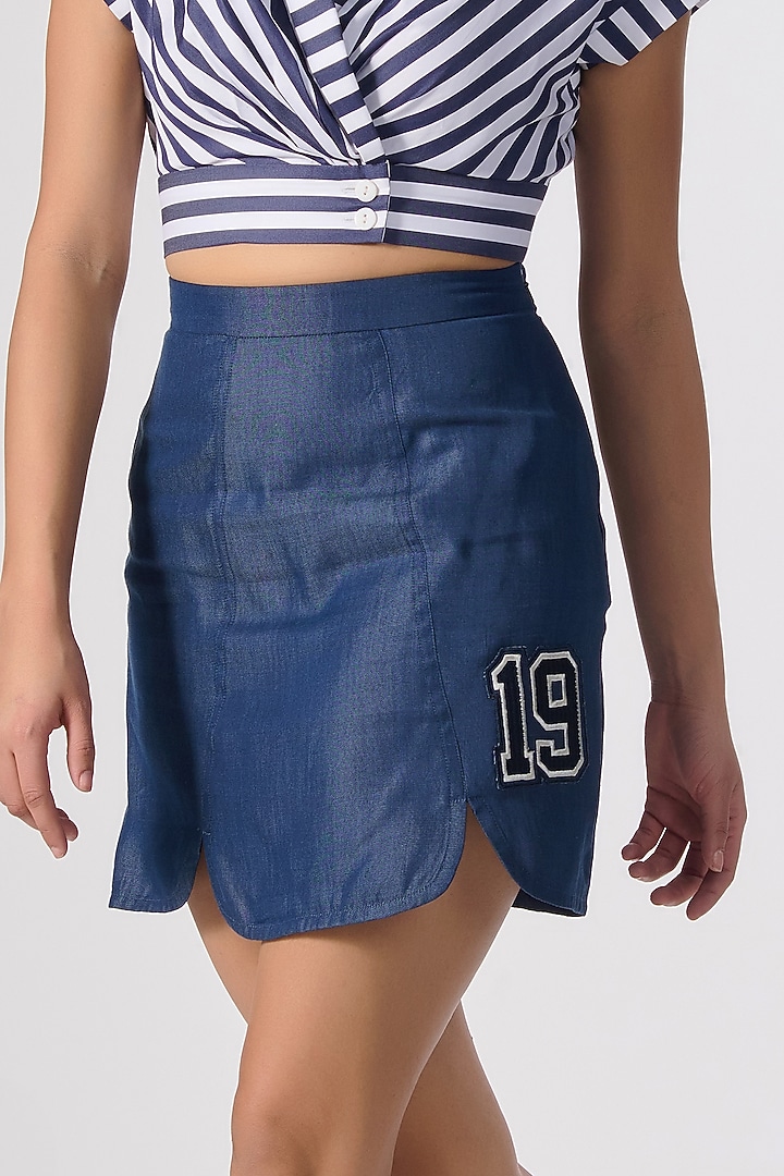 Navy Denim Lycra Mini Skirt by S&N by Shantnu Nikhil at Pernia's Pop Up Shop