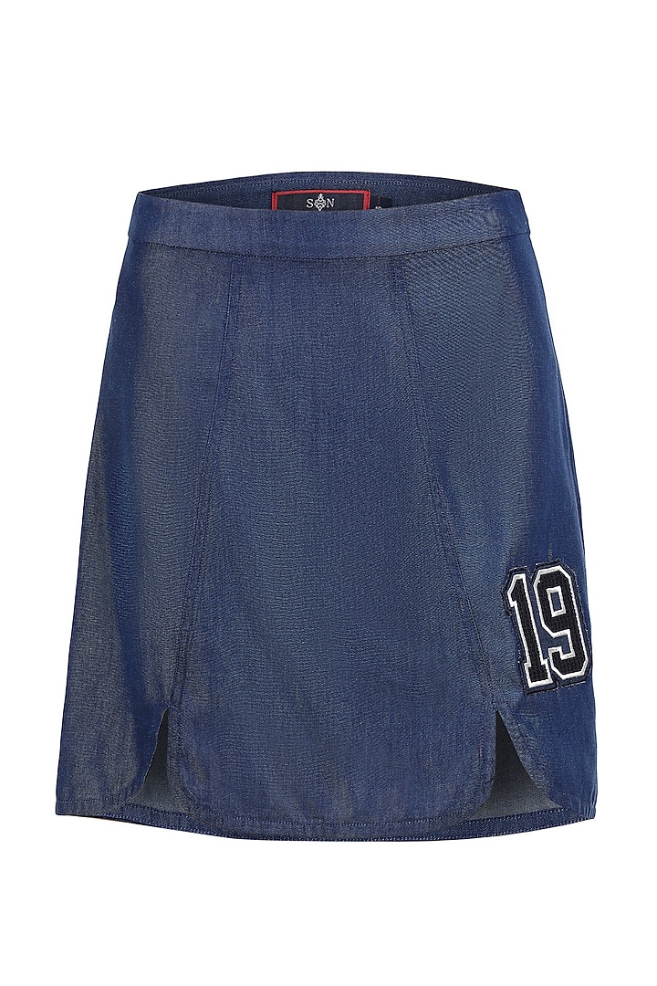 Navy Denim Lycra Mini Skirt by S&N by Shantnu Nikhil at Pernia's Pop Up Shop