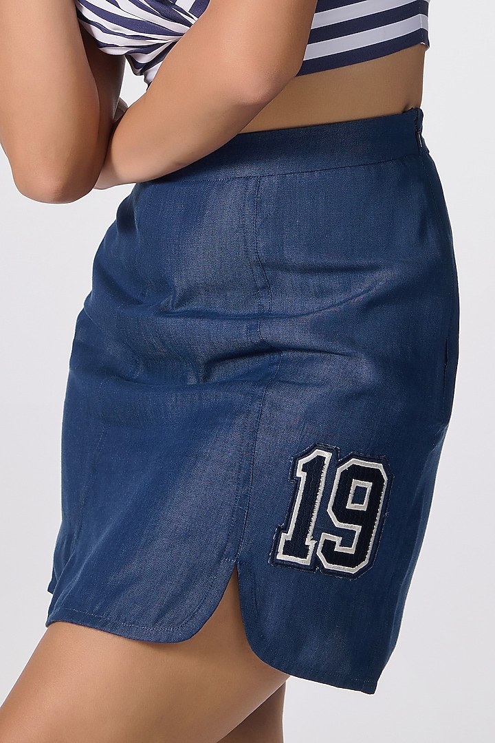 Navy Denim Lycra Mini Skirt by S&N by Shantnu Nikhil at Pernia's Pop Up Shop
