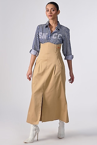 Beige Terylene & Lycra Corseted Skirt by S&N by Shantnu Nikhil
