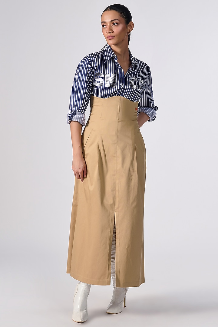 Beige Terylene & Lycra Corseted Skirt by S&N by Shantnu Nikhil at Pernia's Pop Up Shop