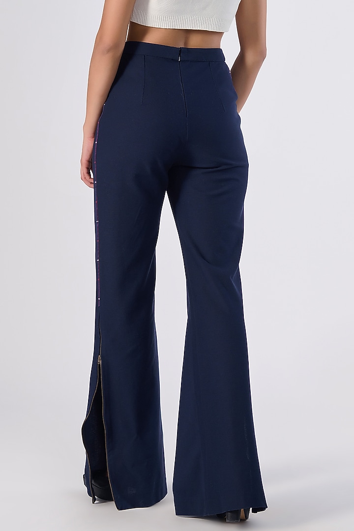 Navy Poly Blend & Lycra Trousers by S&N by Shantnu Nikhil at Pernia's Pop Up Shop