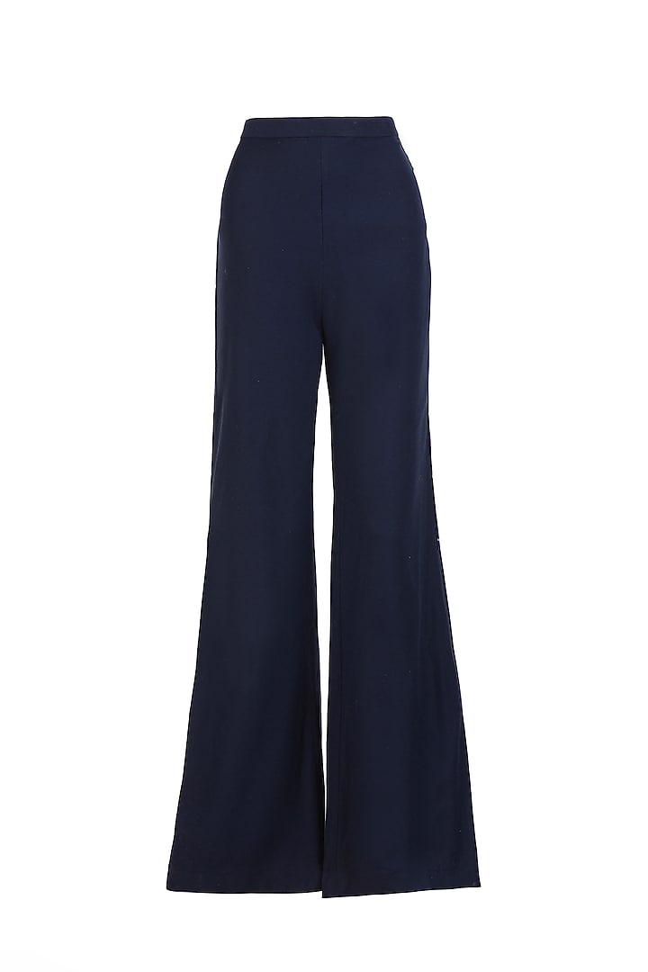 Navy Poly Blend & Lycra Trousers by S&N by Shantnu Nikhil at Pernia's Pop Up Shop