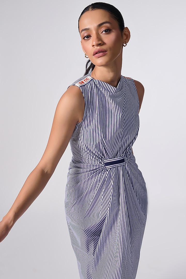 Navy Poly Blend Printed Drape Vacation Dress by S&N by Shantnu Nikhil at Pernia's Pop Up Shop