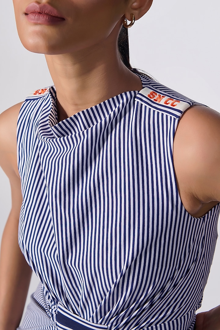Navy Poly Blend Printed Drape Vacation Dress by S&N by Shantnu Nikhil at Pernia's Pop Up Shop