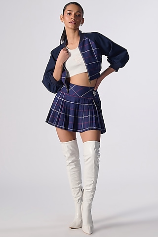 Navy Cotton Printed Crop Varsity by S&N by Shantnu Nikhil