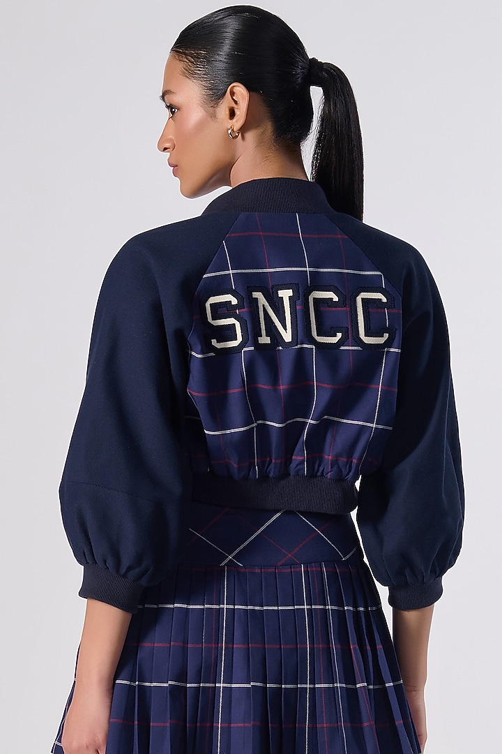 Navy Cotton Printed Crop Varsity by S&N by Shantnu Nikhil at Pernia's Pop Up Shop