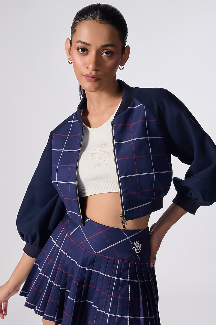 Navy Cotton Printed Crop Varsity by S&N by Shantnu Nikhil at Pernia's Pop Up Shop