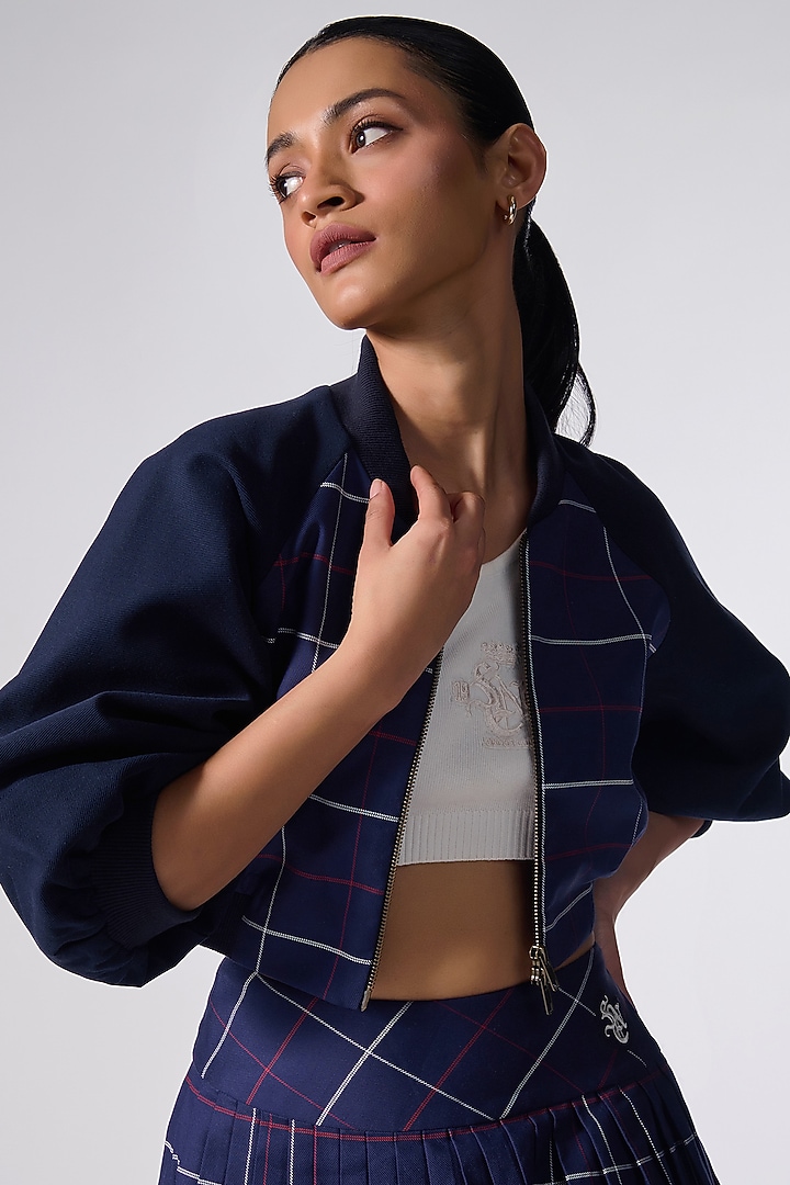 Navy Cotton Printed Crop Varsity by S&N by Shantnu Nikhil at Pernia's Pop Up Shop