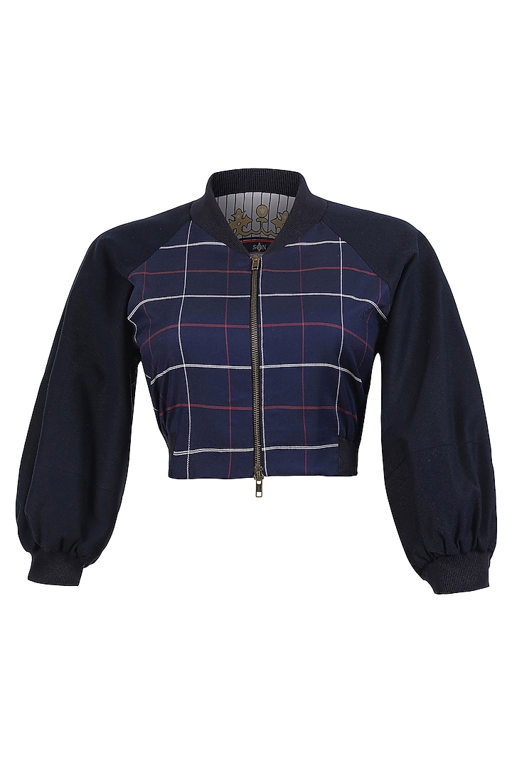 Navy Cotton Printed Crop Varsity by S&N by Shantnu Nikhil at Pernia's Pop Up Shop