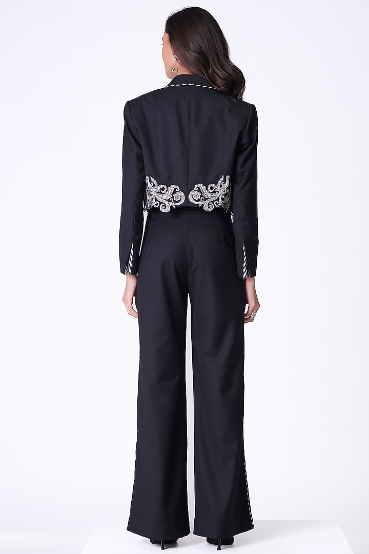 Black Brushed Suiting Baroque Printed Jacket by S&N by Shantnu Nikhil at Pernia's Pop Up Shop